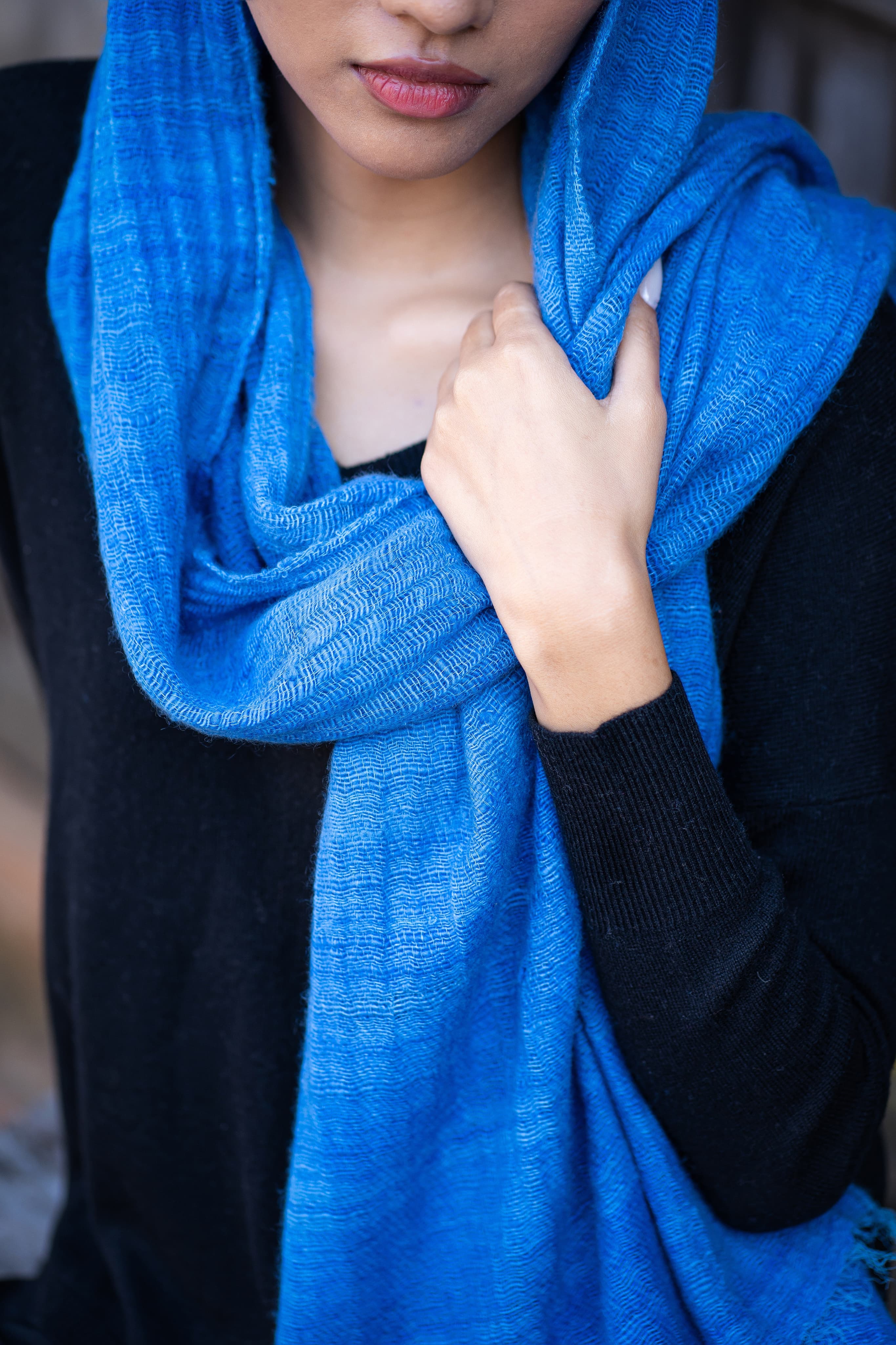 Close-up of woven Himalayan cashmere fabric